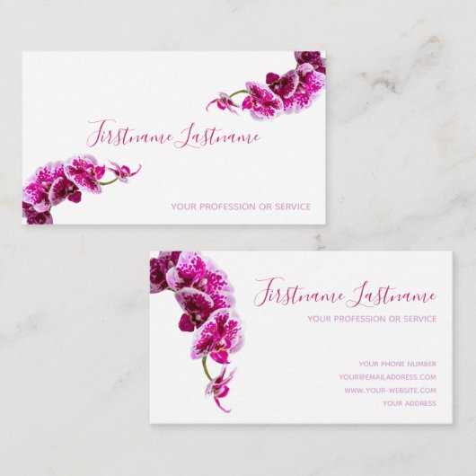 白に美しい紫のピンクの蘭の花！ 名刺 (正面/裏面)
