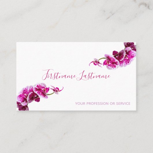 白に美しい紫のピンクの蘭の花！ 名刺 (正面)
