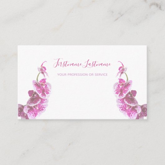 白に美しい紫のピンクの蘭の花！ 名刺 (正面)