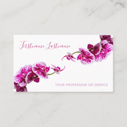 白に美しい紫のピンクの蘭の花！busi 名刺 (正面)