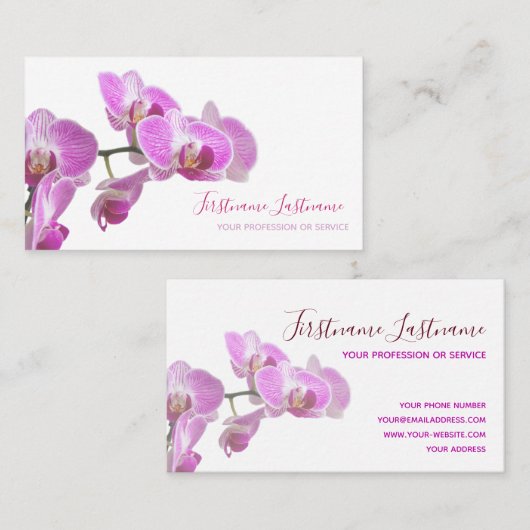 白に美しい紫のピンクの蘭の花！busi 名刺 (正面/裏面)