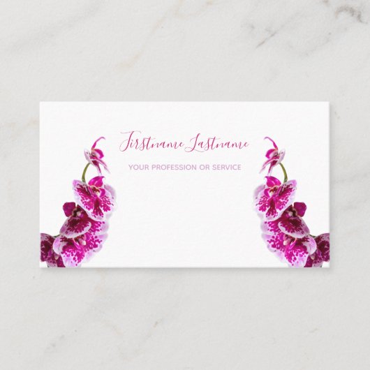 白に美しい紫のピンクの蘭の花！busi 名刺 (正面)