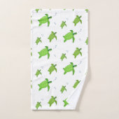 白に美しい緑のウミガメ バスタオルセット (ハンドタオル)