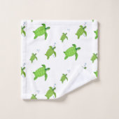 白に美しい緑のウミガメ バスタオルセット (ウォッシュタオル)