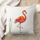 白に美しい赤いフラミンゴの鳥と葦の植物 クッション (ブランケット)
