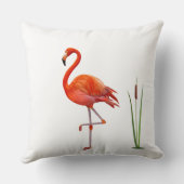 白に美しい赤いフラミンゴの鳥と葦の植物 クッション (裏面)