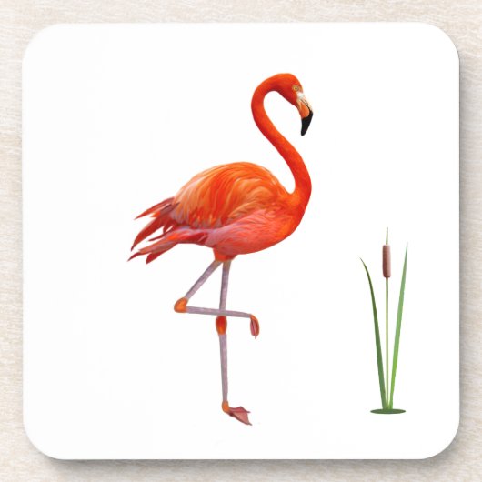 白に美しい赤いフラミンゴの鳥と葦の植物 コースター (正面)