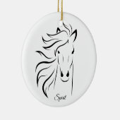 白に美しい馬のシルエット&書道 セラミックオーナメント (右)