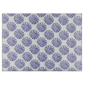 白に藍色ストライプのの濃い青の丸の模様 カッティングボード (正面)