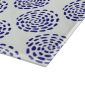 白に藍色ストライプのの濃い青の丸の模様 カッティングボード (角)