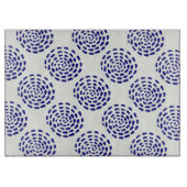 白に藍色ストライプのの濃い青の丸の模様 カッティングボード (正面)