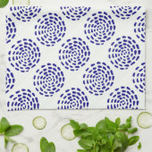 白に藍色ストライプのの濃い青の丸の模様 キッチンタオル (折り畳み)