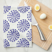 白に藍色ストライプのの濃い青の丸の模様 キッチンタオル (四つ折り)