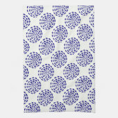 白に藍色ストライプのの濃い青の丸の模様 キッチンタオル (縦)