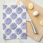 白に藍色ストライプのの濃い青の丸の模様 キッチンタオル (四つ折り)