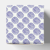 白に藍色ストライプのの濃い青の丸の模様 フェイバーボックス (上部)