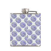 白に藍色ストライプのの濃い青の丸の模様 フラスク (裏面)