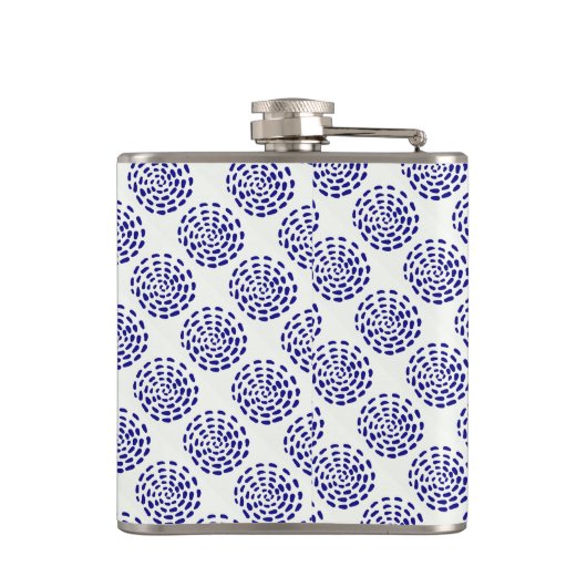 白に藍色ストライプのの濃い青の丸の模様 フラスク (裏面)