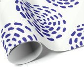 白に藍色ストライプのの濃い青の丸の模様 ラッピングペーパー (ロールコーナー)