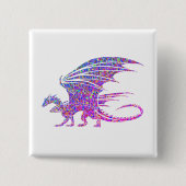 白に見事な紫モザイクのドラゴン 缶バッジ (正面)