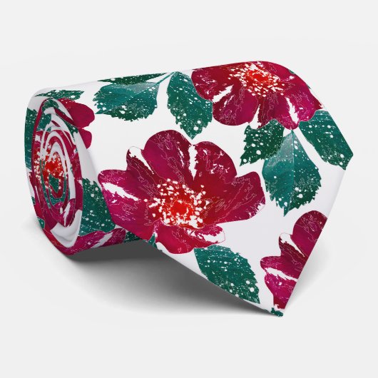 白に赤い花。 ネクタイ (ロール)