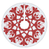 白に赤い雪片の氷結晶の花模様 ブラッシュドポリエステルツリースカート (正面)