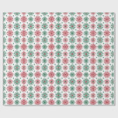 白に赤と緑のクリスマススノーフレーク ラッピングペーパー (フラット)