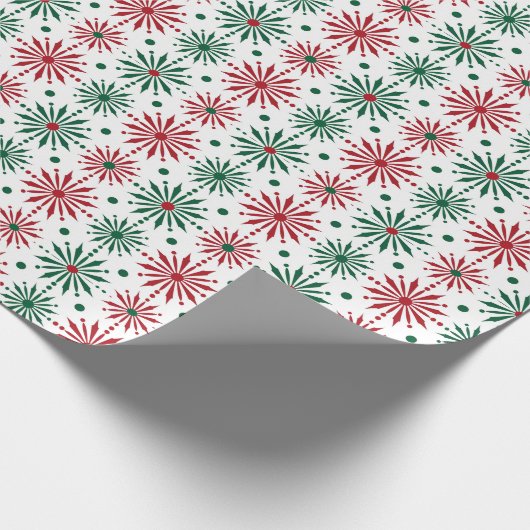 白に赤と緑のクリスマススノーフレーク ラッピングペーパー (角)