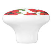 白に赤と黒の東洋のケシの模様 セラミックノブ (側面)