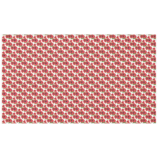 白に赤と黒の東洋のケシの模様 テーブルクロス (正面(横))