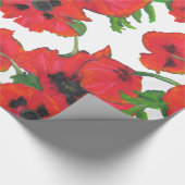 白に赤と黒の東洋のケシの模様 ラッピングペーパー (角)