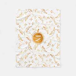 白に金ゴールドのベリーパターンをエレガン フリースブランケット