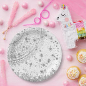 白に銀の星が輝く魅惑の曼荼羅 ペーパープレート (パーティー)