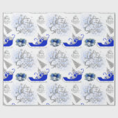 白に雪を降らすブルー&シルバー | ラッピングペーパー (フラット)