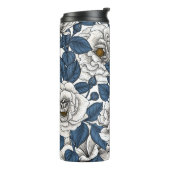 白に青いバラ葉の花 タンブラー (回転左)