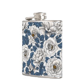 白に青いバラ葉の花 フラスク (左)