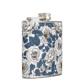 白に青いバラ葉の花 フラスク (右)