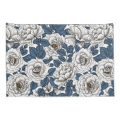 白に青いバラ葉の花 枕カバー (裏面-右)