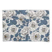 白に青いバラ葉の花 枕カバー (正面左)