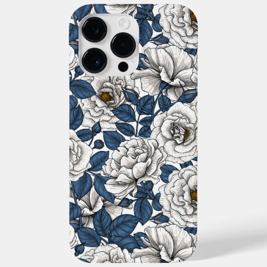 白に青いバラ葉の花 Case-Mate iPhoneケース (裏面)