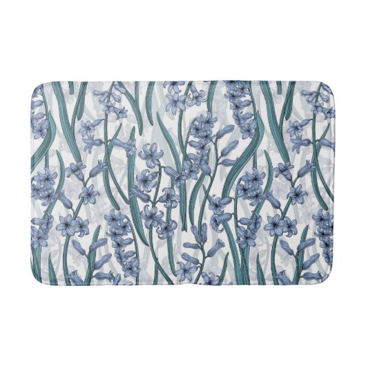 白に青いヒヤシンスの花 バスマット (正面)