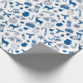 白に青のクリスマスデコレーション ラッピングペーパー (角)