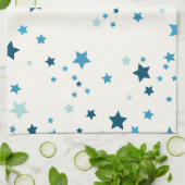 白に青の複数の色合いの星 キッチンタオル (折り畳み)