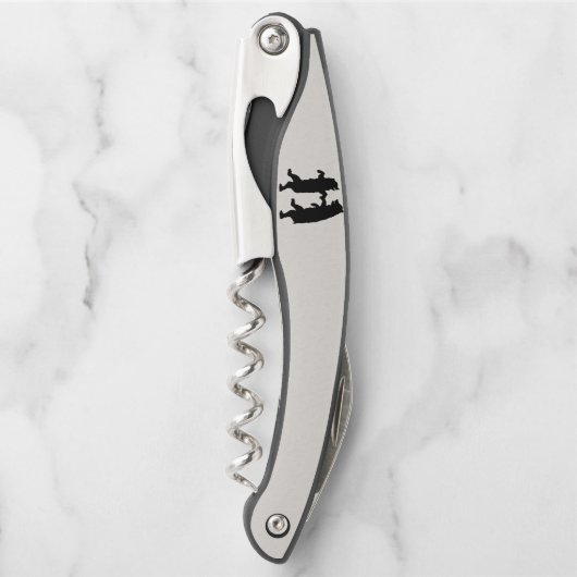 白に黒いクマが二つ踊りのシルエット ソムリエナイフ (正面)