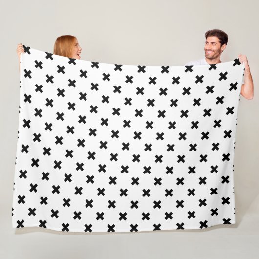 白に黒いポルカが交差 フリースブランケット (インサイチュ)