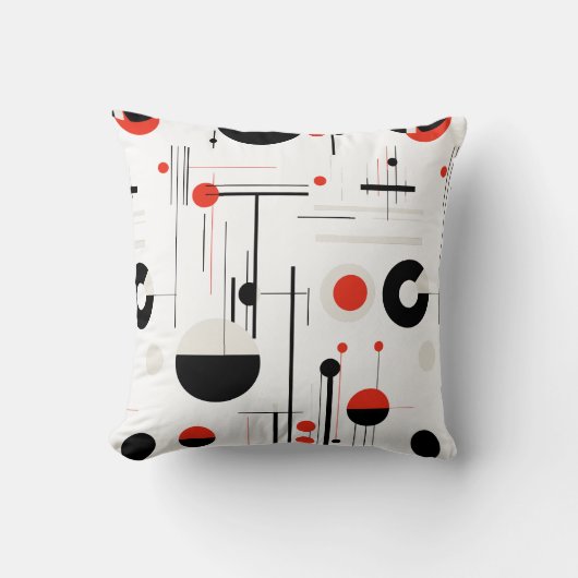 白に黒い赤のバウハウス幾何学的な形状 クッション (正面)