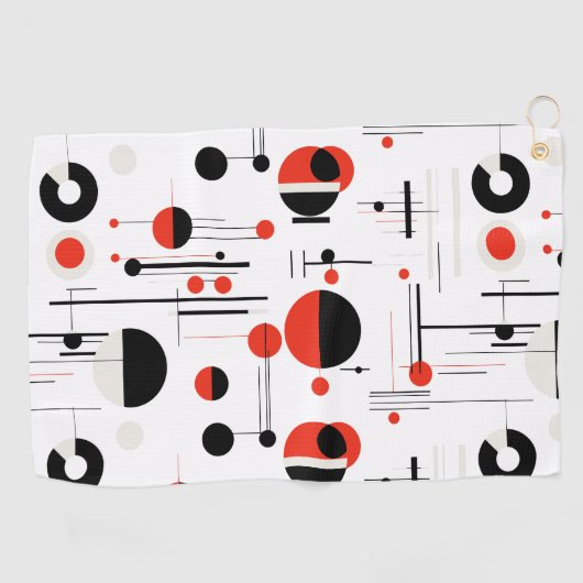 白に黒い赤のバウハウス幾何学的な形状 ゴルフタオル (横)