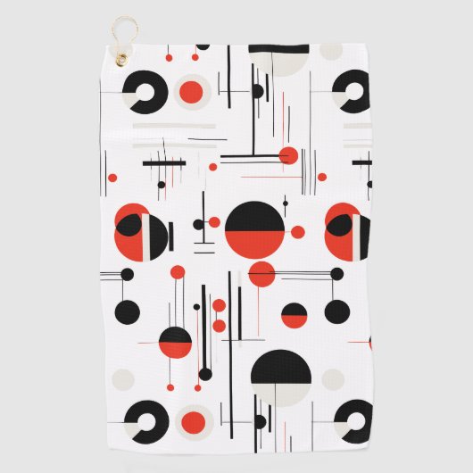 白に黒い赤のバウハウス幾何学的な形状 ゴルフタオル (正面)