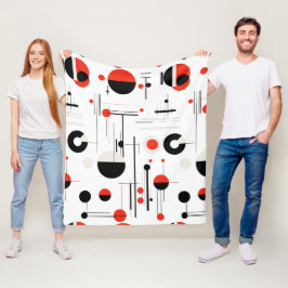 白に黒い赤のバウハウス幾何学的な形状 フリースブランケット