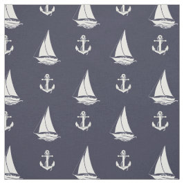 白のいかり航海の/白の帆船シルエット ファブリック